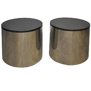 Paul Mayan Stainless and Black Granite Side Tables