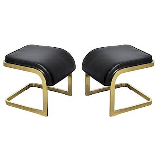Brass and Leather Stools by DIA