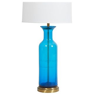 Large Blenko Blue Urn Glass Lamp, Wayne Husted