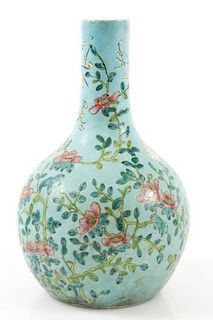 Chinese Porcelain Bottle Vase, Blue with Flowers