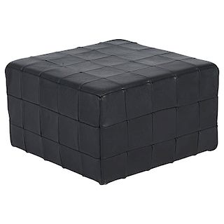 De Sede Black Leather Patchwork Cube Ottoman