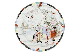 Japanese Porcelain Plate w/Figural Scene, Marked