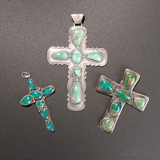 Three Navajo Silver and Turquoise Crosses
