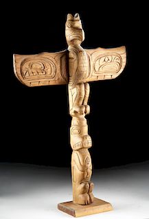 Signed Early 20th C. Tlingit Wood Totem Pole