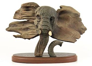 Wood Sculpture of Elephant Depicting Aging Process