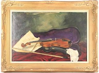 "Still Life with Violin", Continental School Oil