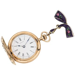 LONGINES pocket watch with enamel and diamond brooch.