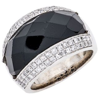An obsidian and diamond 14K white gold ring.
