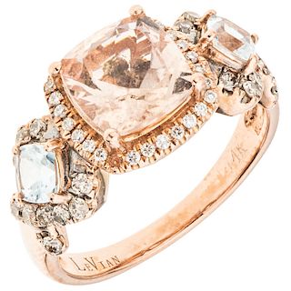 LE VIAN morganite, aquamarine and diamond 14K rose gold ring.