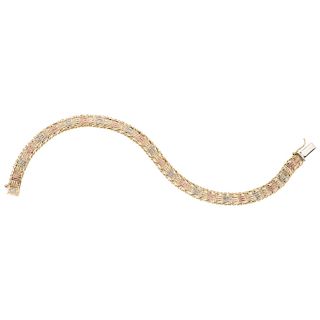 A 14K yellow, white and rose gold bracelet.