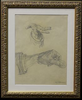 Early 20th C. Pencil Sketch Hand Study