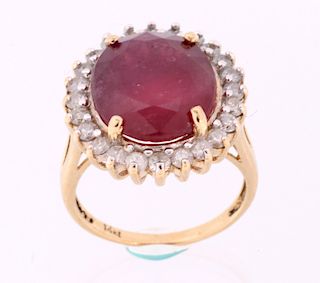 12.94ct Ruby & Diamond 14K Gold Ring w/ Papers