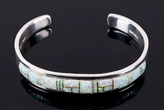 Navajo Fire Opal Inlaid Sterling Bracelet