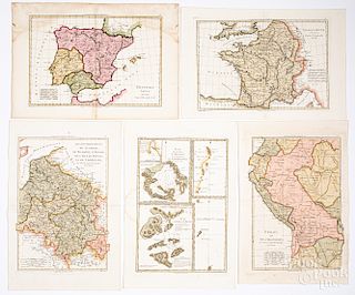 Five Bonne 1787 hand colored maps