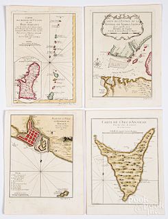 Seven Bellin 1754 hand colored maps