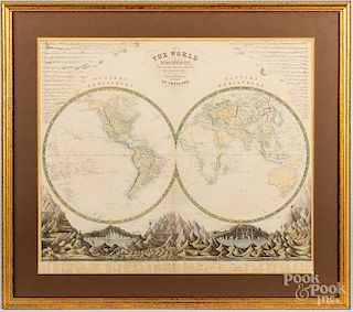 The World Hemispheres hand colored map