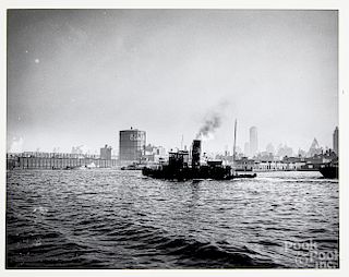 Three black and white tugboat photographs