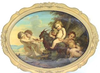 UNSIGNED. Oil On Canvas "Putto With Goat".