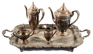 Gorham Monogrammed Silver Tea and Coffee Set