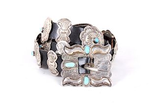 Navajo Sterling & Turquoise Concho Belt Signed