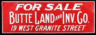 Butte Land and Inv. Co. Embossed Metal Sign c 1960