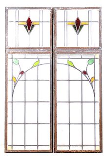 Vintage Art Nouveau Floral Stained Glass Windows