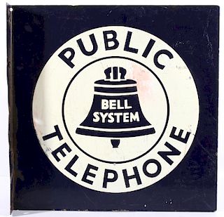 Original Porcelain Enamel Telephone Bell Sign