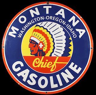 Montana Chief Gasoline Porcelain Enamel sign