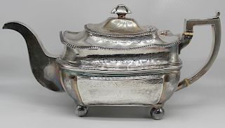 SILVER. Early 19th C Irish Silver Teapot, Crofton.