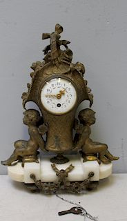 Antique Gilt Bronze Basket Form Figural Clock.