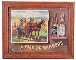 Original 1940's Kato Beer Framed Advertising