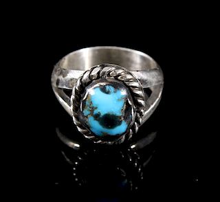 Signed Navajo Sterling Silver and Turquoise Ring
