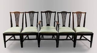 Set of 5 Georgian Style Stained Oak Dining Chairs