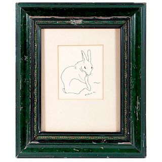 An ink on paper drawing of a rabbit by Nina K. Brisley (1898-1978) signed lower right and dated 1922.