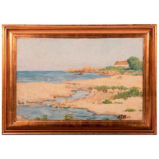 An oil on board coastal scene signed on lower right and reverse Aage Blumensaadt (1889-1939). Dated 1920.