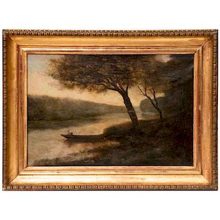 19th century riverscape in the style of Jean Babtiste Camille Corot.