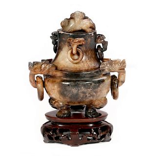 A 19th century Chinese hard stone censer.