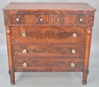 Sheraton mahogany two over three drawer chest, circa 1840. ht. 43 in., wd. 43 1/4 in., top: 19" x 44"
