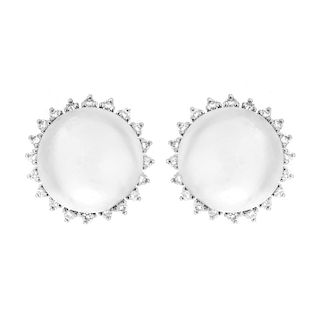 Vintage Mabe Pearl, Diamond, 18K Earrings