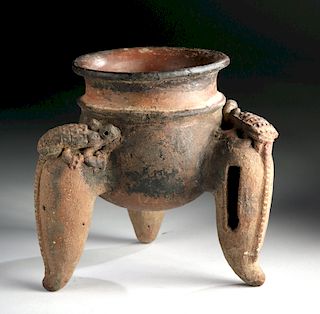 Chiriqui Pottery Tripod Rattle Jar w/ Armadillos