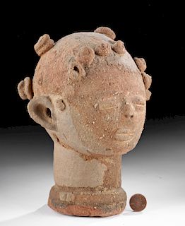 20th C. African Akan Terracotta Head of a Female