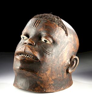 Mid-20th C. African Makonde Carved Wood Helmet Mask