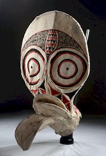Early 20th C. Papua New Guinea Baining Barkcloth Mask