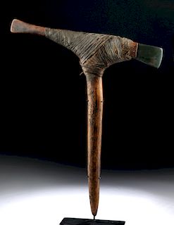 20th C. Papua New Guinea Jiwaka Wood Axe w/ Stone Blade