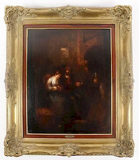 Oil on Panel "Courting" Rudolf Wolf, Signed