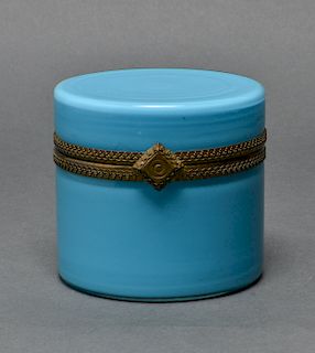 French Blue Opaline Glass Round Dresser Box