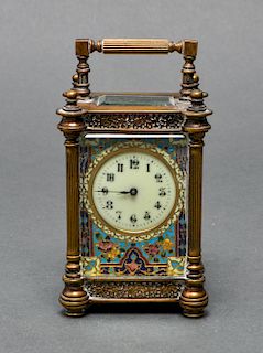 French Brass & Champleve Enamel Carriage Clock