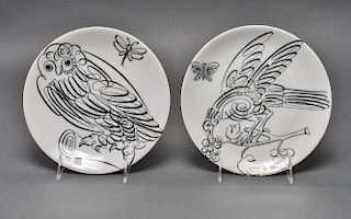 Fornasetti Uccelli Calligrafici Dessert Plates, 2