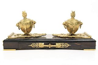 French Gilt Bronze Single Drawer Desk Stand