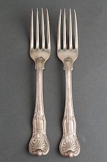 Paul Storr English Silver "Kings" Dinner Forks, 2